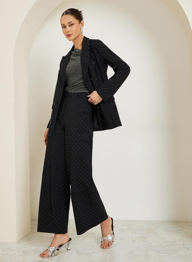 Styli Black Embellished Wide Leg Formal Pants - Image 4